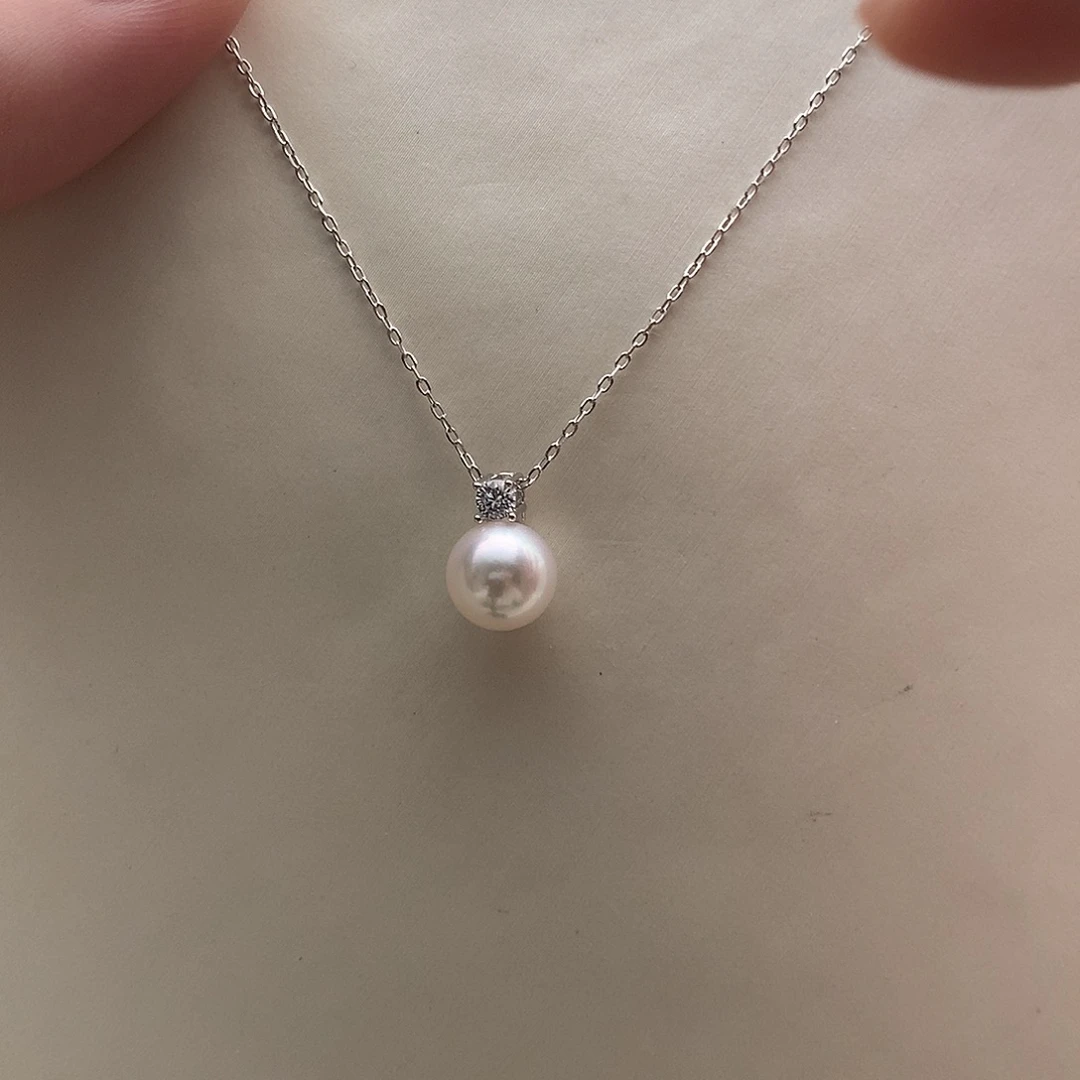 海水珍珠银S925镶嵌吊坠(赠链)8-8.5mm ak戴妃
