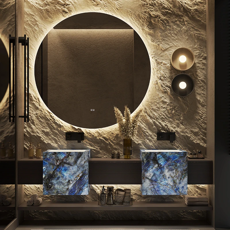 设计师轻奢浴室柜酒店风洗漱台岩板陶瓷无缝一体盆洗手盆柜组合