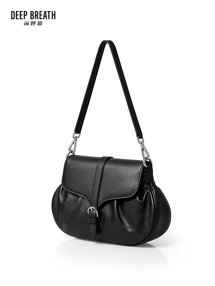 2025新款女包时尚百搭牛皮褶皱元宝包单肩斜挎包手提腋下包