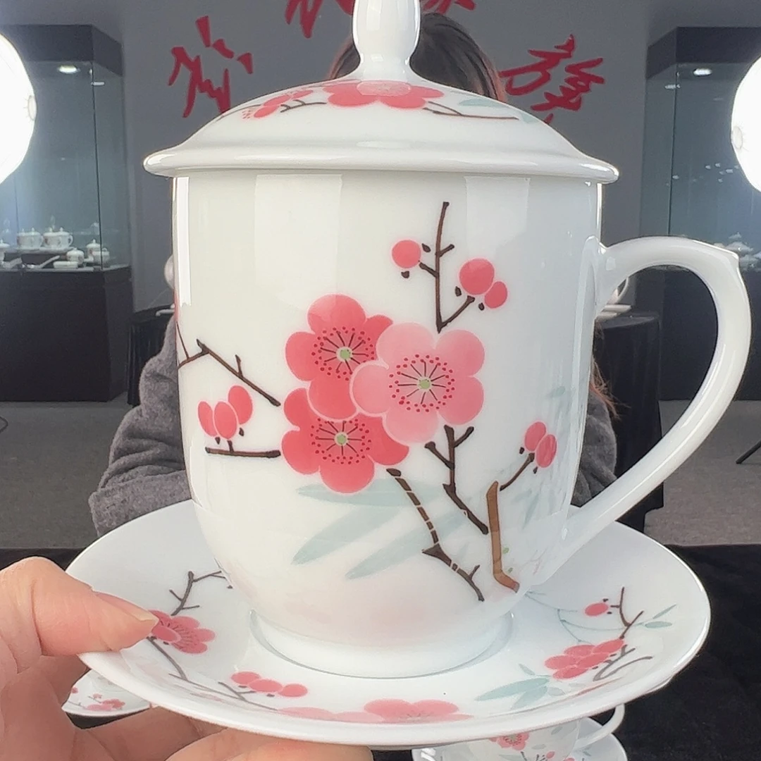 瓷翠竹红梅1号杯，茶福利款
