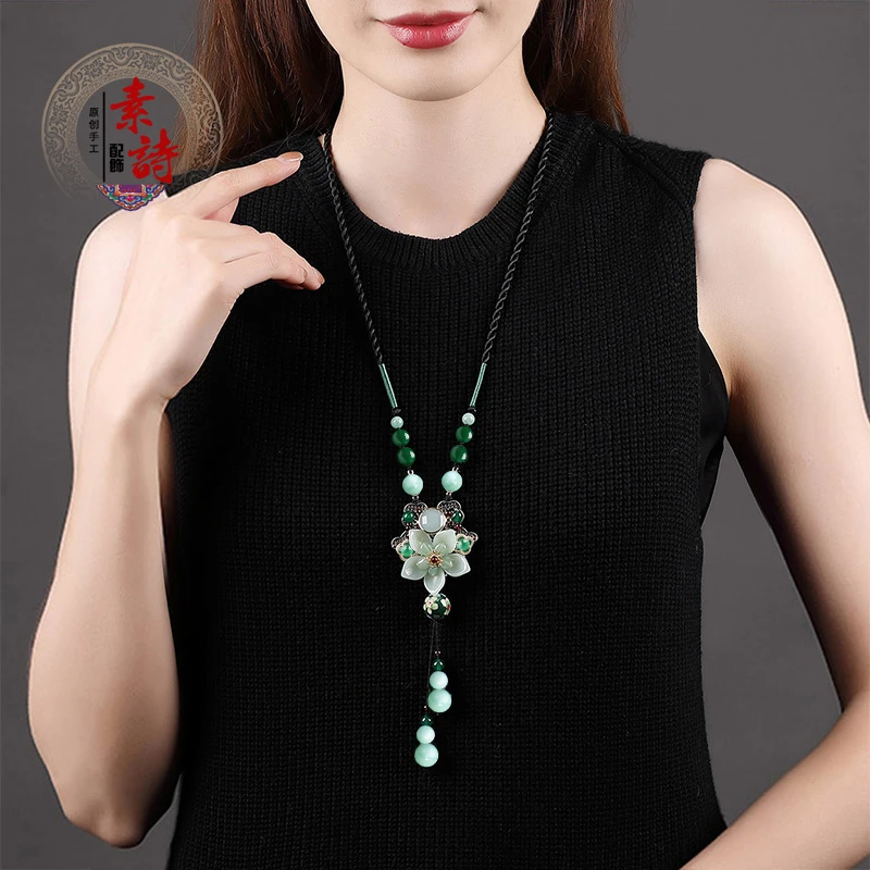 铜项链 设计感民族风毛衣链长款气质复古风挂件手工旗袍挂饰气质