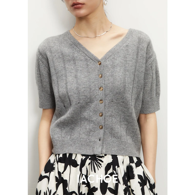 IACHOEv领短款短袖开衫毛衣3521506001