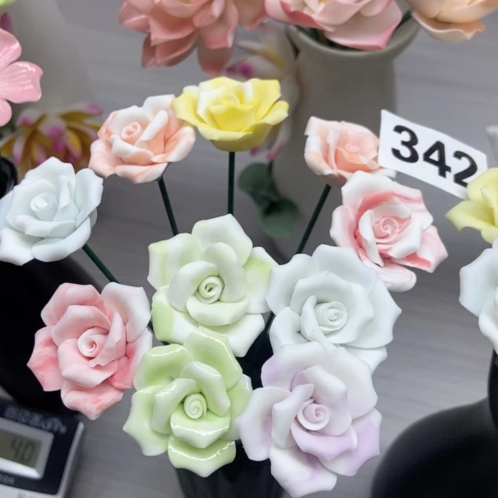 陶瓷手工制作陶瓷花10朵磨砂晕染