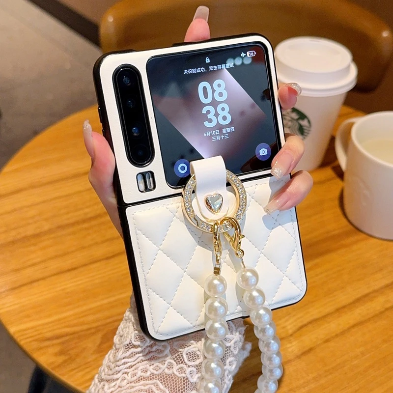 适用华为PuraX手机壳小香novaflip时尚斜挎pocket2折叠屏珍珠挂绳