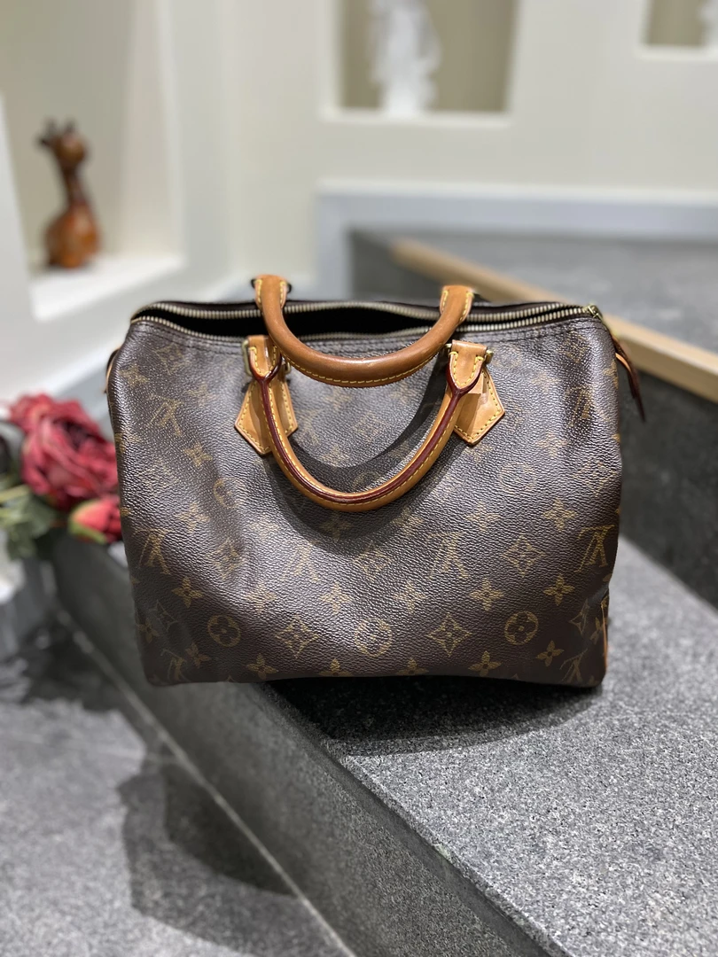 95新 LouisVuitton/路易威登 棕色老花30波士顿手提包