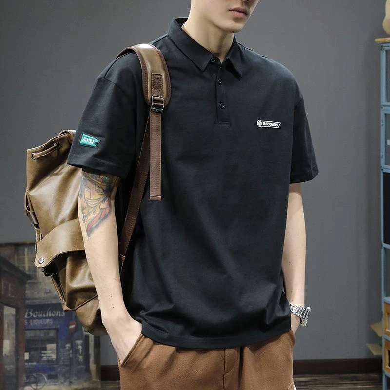 美式潮流短袖POLO衫男士夏季时尚百搭加肥加大码宽松翻领半袖体恤