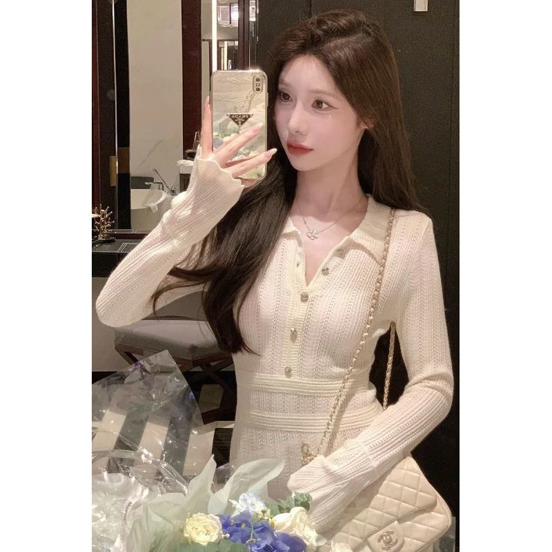 早秋季法式小香风长袖针织连衣裙女收腰修身显瘦打底内搭毛衣短裙