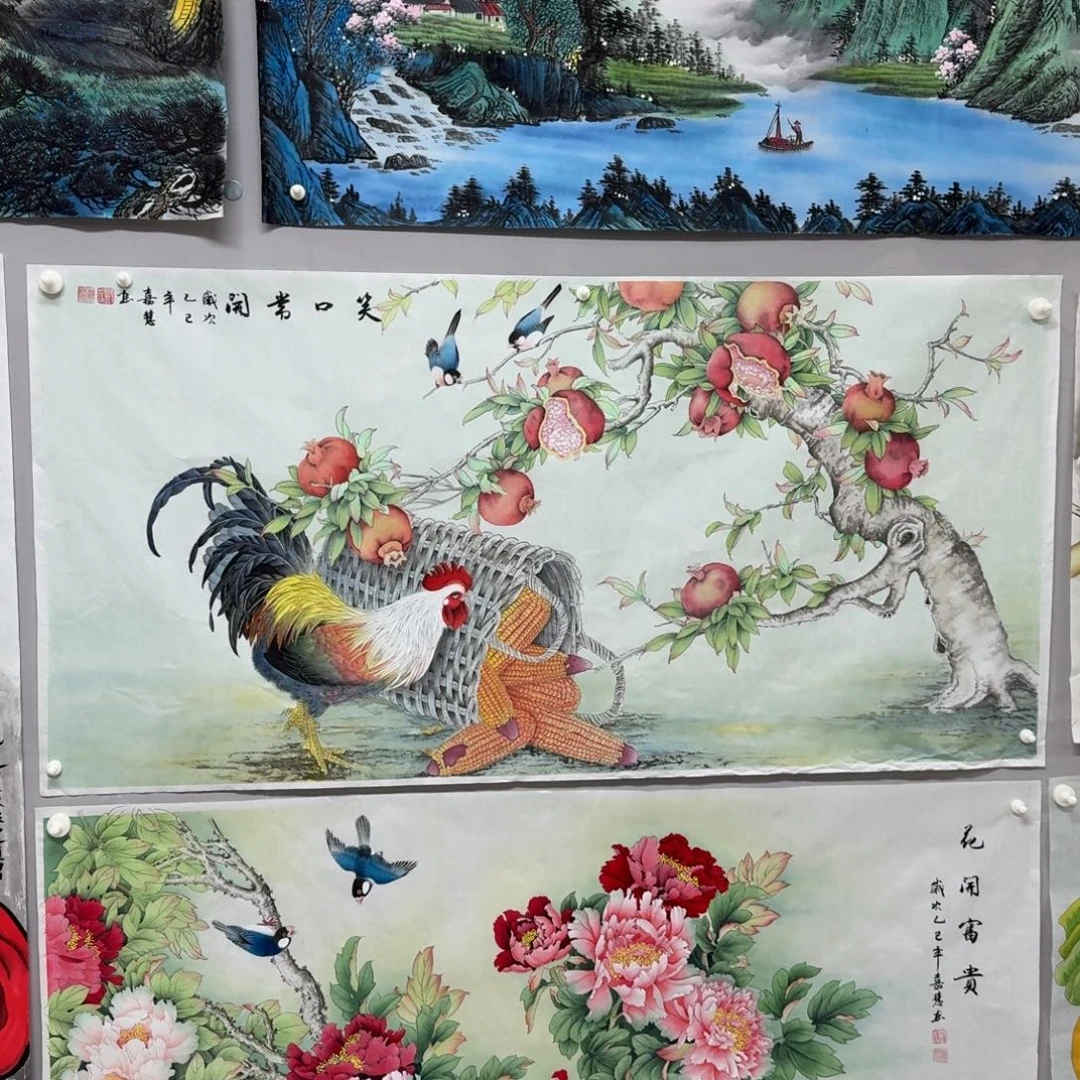 高***厨国画四尺尺寸70X140纯手绘作品