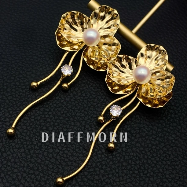 铜合金仿珍珠耳饰 Y.M〖花自飘零2〗又美又仙气质温柔花朵流苏耳环