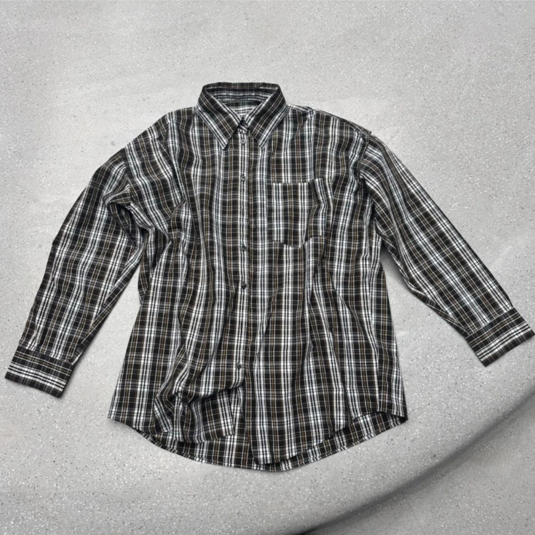 【周炸炸】日系复古格纹宽松百搭格子长袖衬衫衬衣#535181-Z