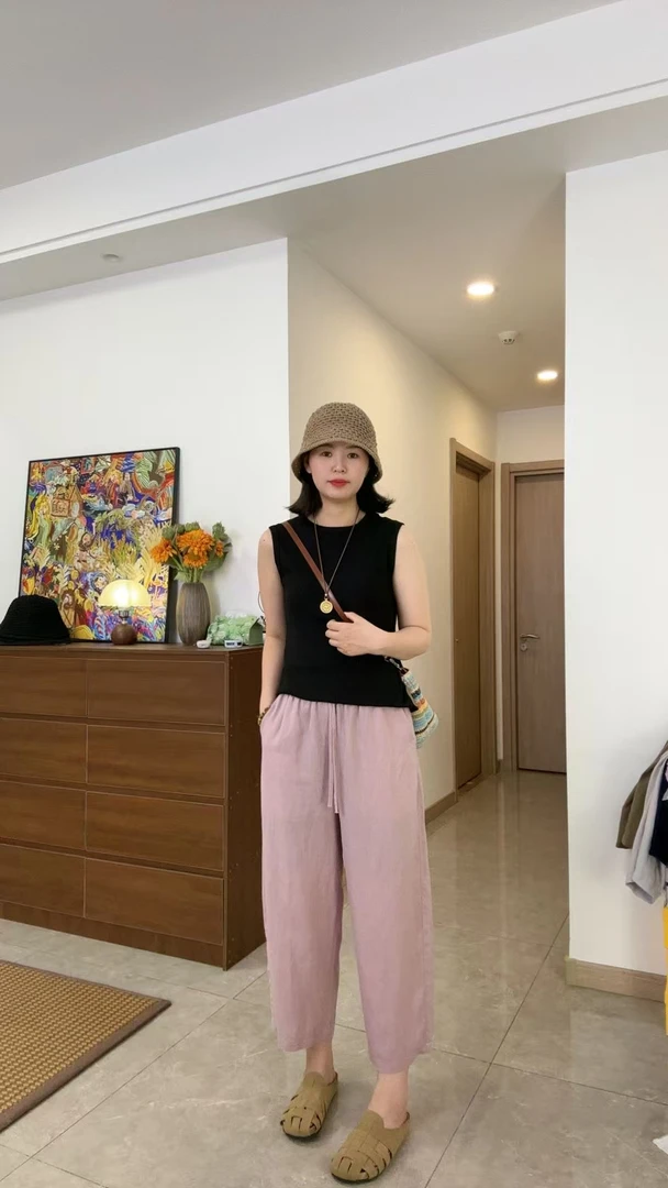 夏季新款莱赛尔亚麻凉凉茧型休闲裤
