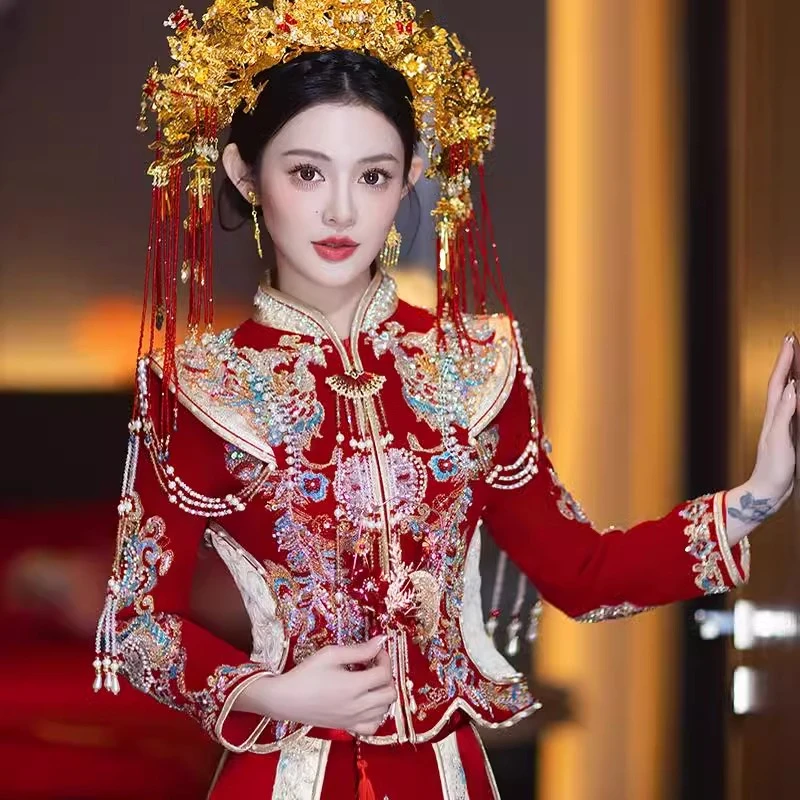 秀禾服婚服小个子2025新款龙凤褂新娘敬酒服结婚中式礼服高端重工