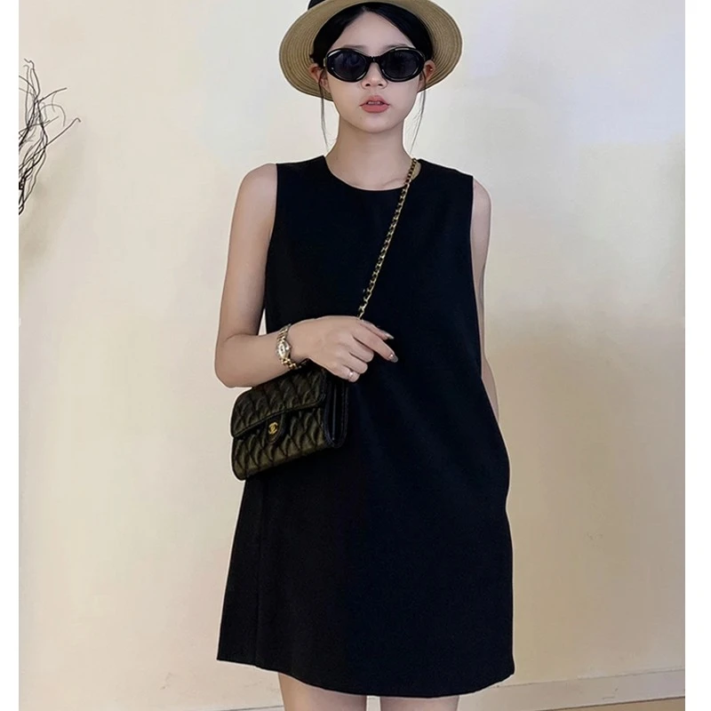 高级感小个子连衣裙女款爆款2025新款夏季宽松遮肉无袖背心短裙女