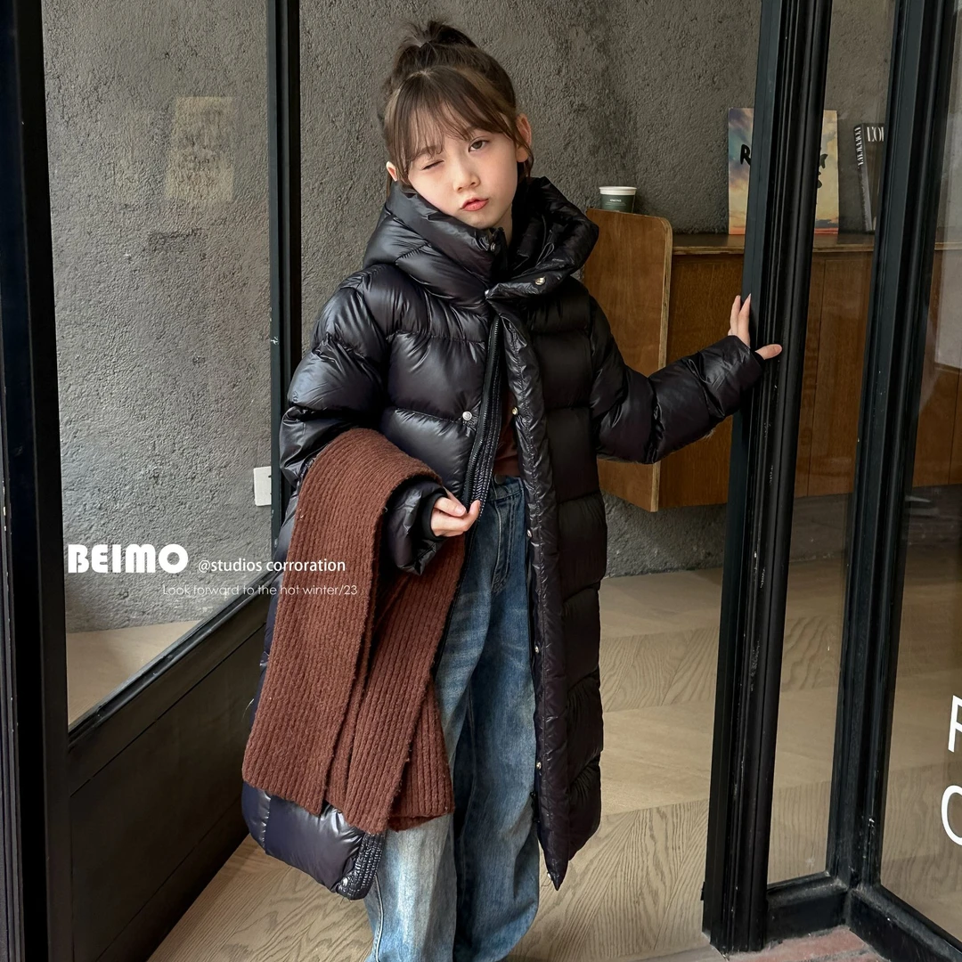 （小三叔）儿童韩版连帽冬装厚款羽绒服男童女童长款冬季中大童外套
