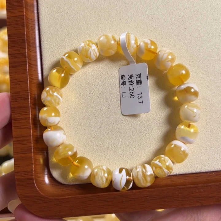 手串琥珀未镶嵌10mm金白老型蜜蜡手串LJ