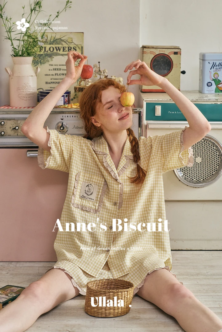 【树下优品】韩国UL家/2025夏季短袖衬衫领格子甜美家居服套装25006