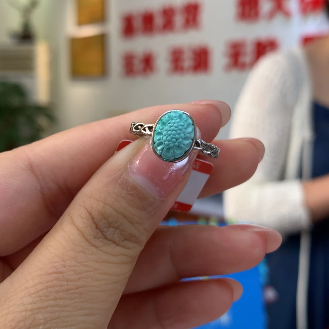 绿松石银S925镶嵌戒指