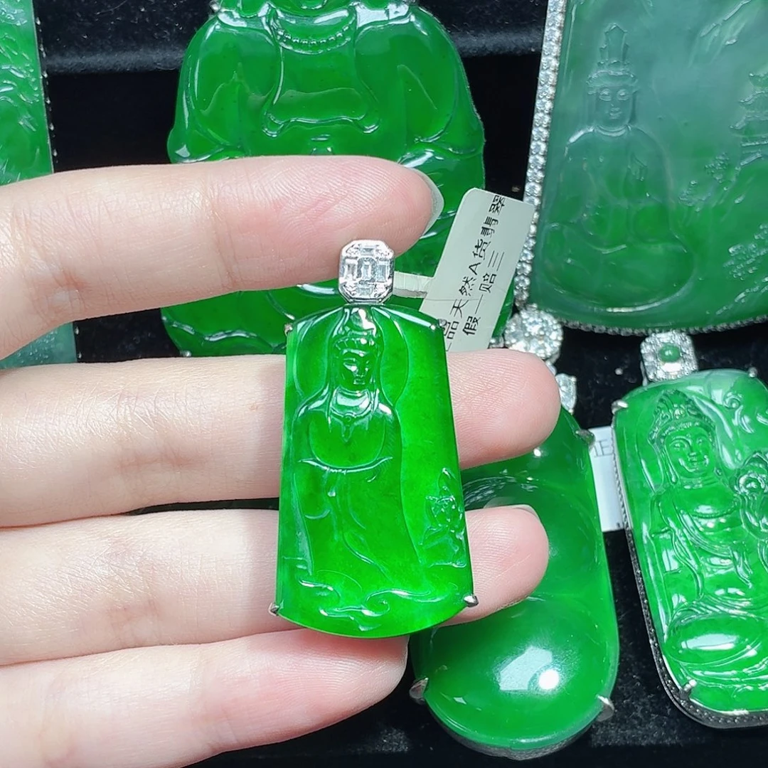 翡翠银S925镶嵌颈饰天然A货翡翠