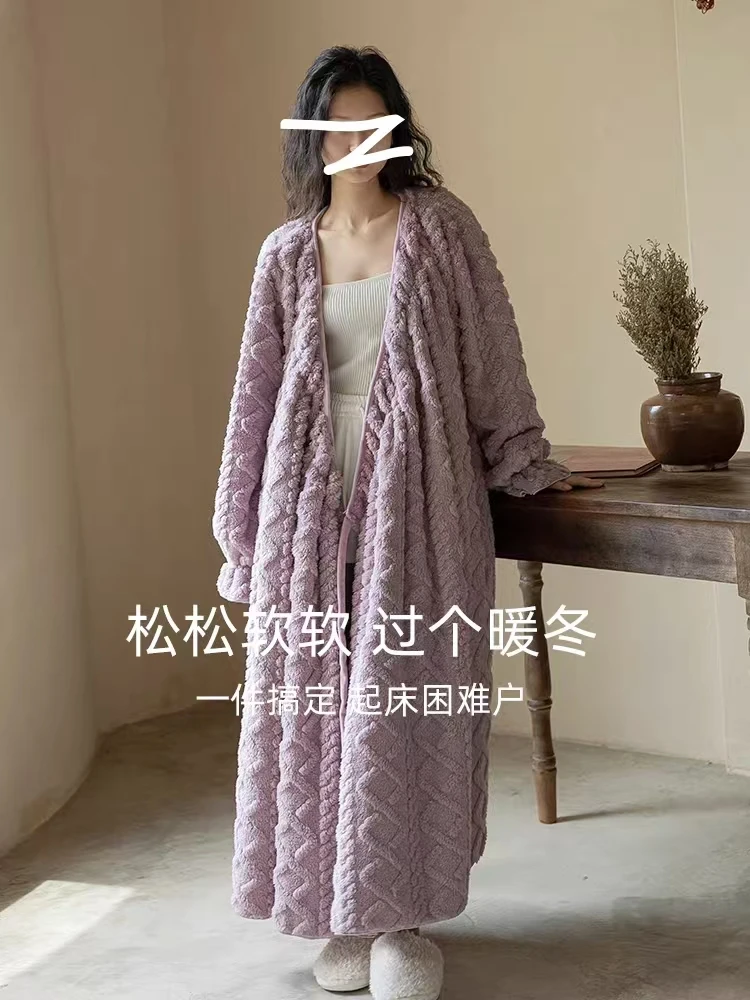 二小姐同款睡袍/提花珊瑚绒睡衣女冬款2024年新款加厚加绒居家服