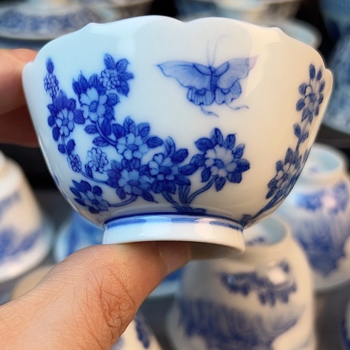 杯子景德镇蝶恋花葵口杯