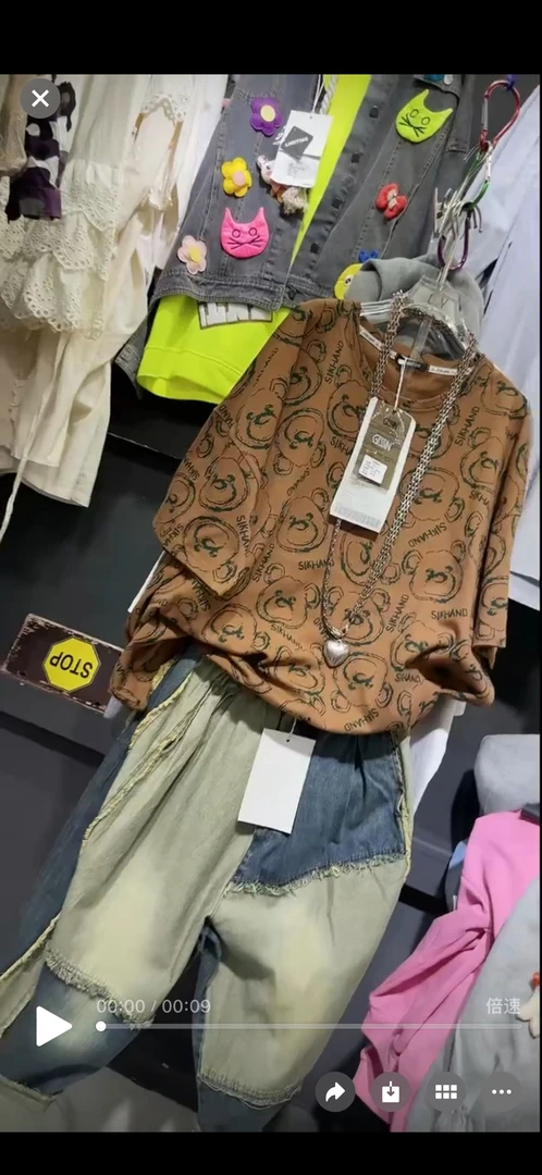 熊头两色宽松洋气体恤