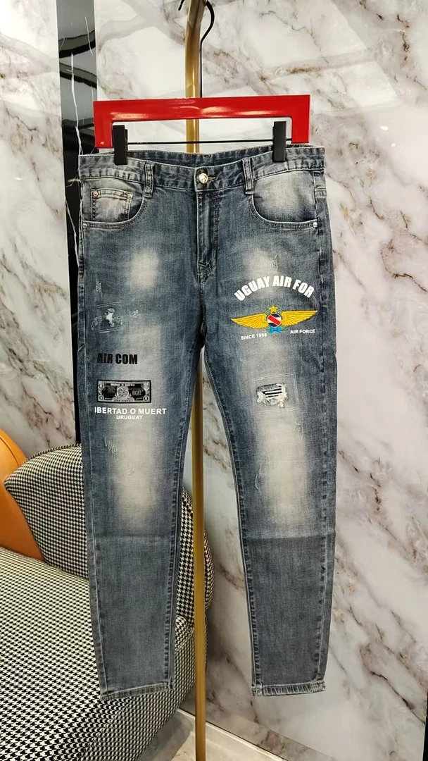 【断码清】男士春秋飞鹰修身蓝色牛仔裤8073