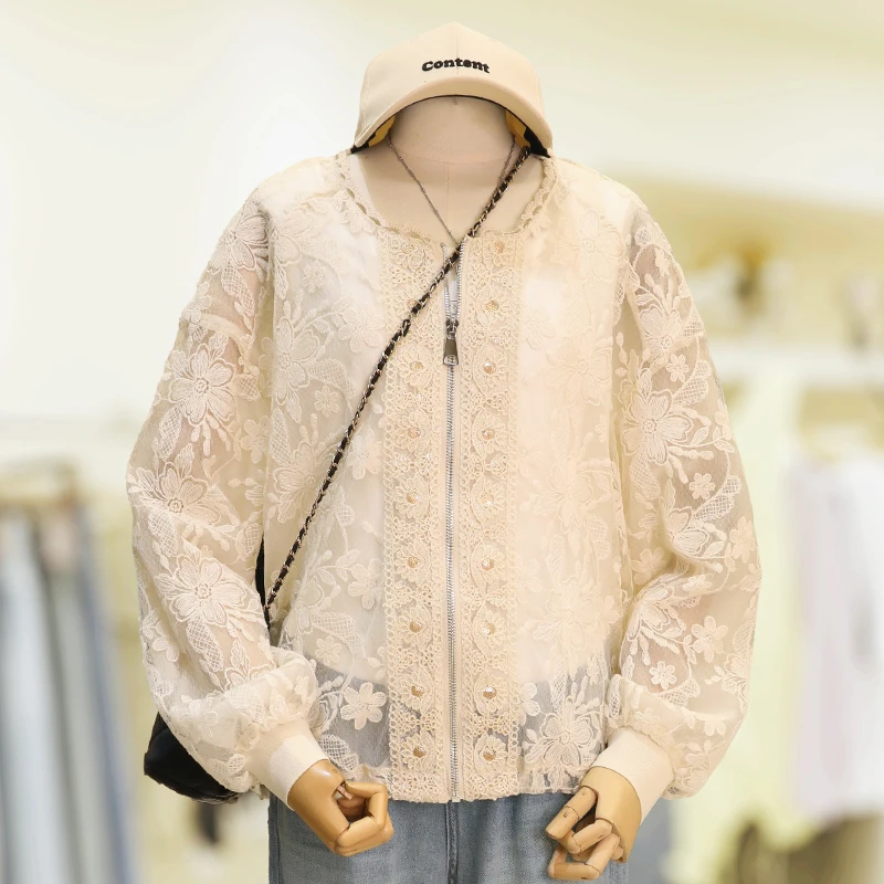 zaw大码女装120斤到220斤高端洋气显瘦蕾丝刺绣外套夏季薄款25153