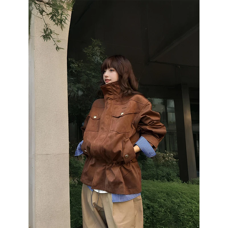 KSKM棕色工装外套女2025春秋新款美式巴恩风设计感小众雅丹夹克男