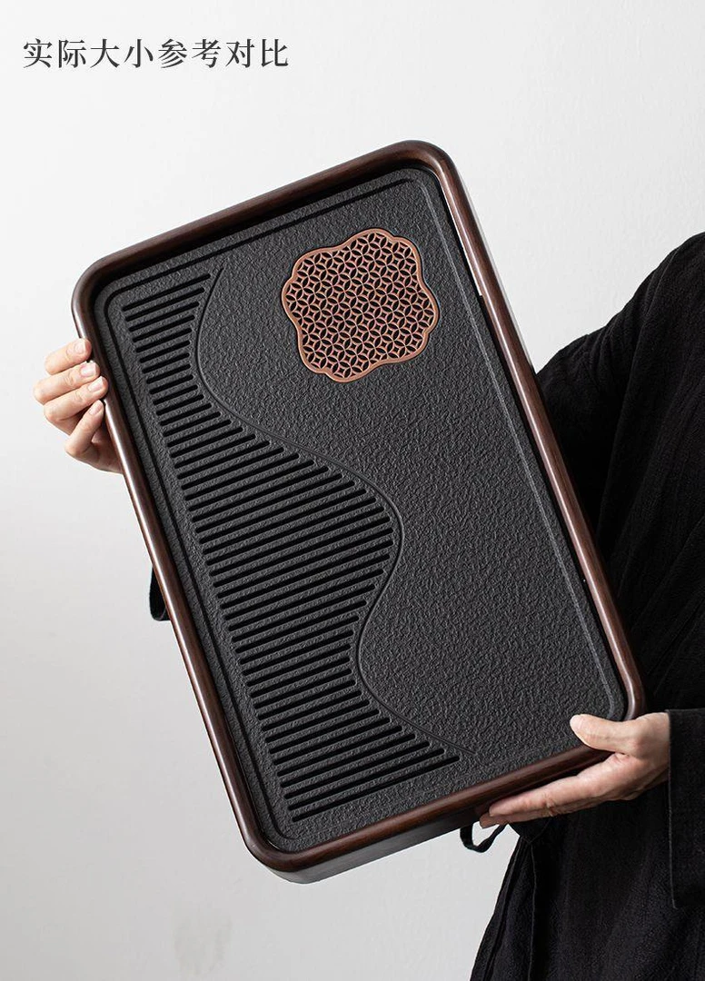 53*33新款观山茶盘仿乌金石茶具干泡茶台沥水储水排水茶盘家用