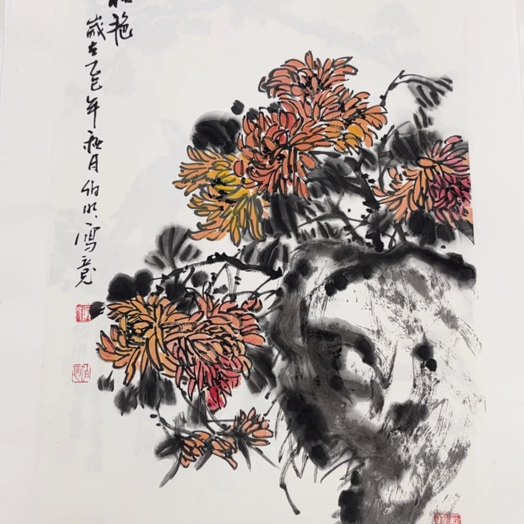 国画四尺三开花鸟作品