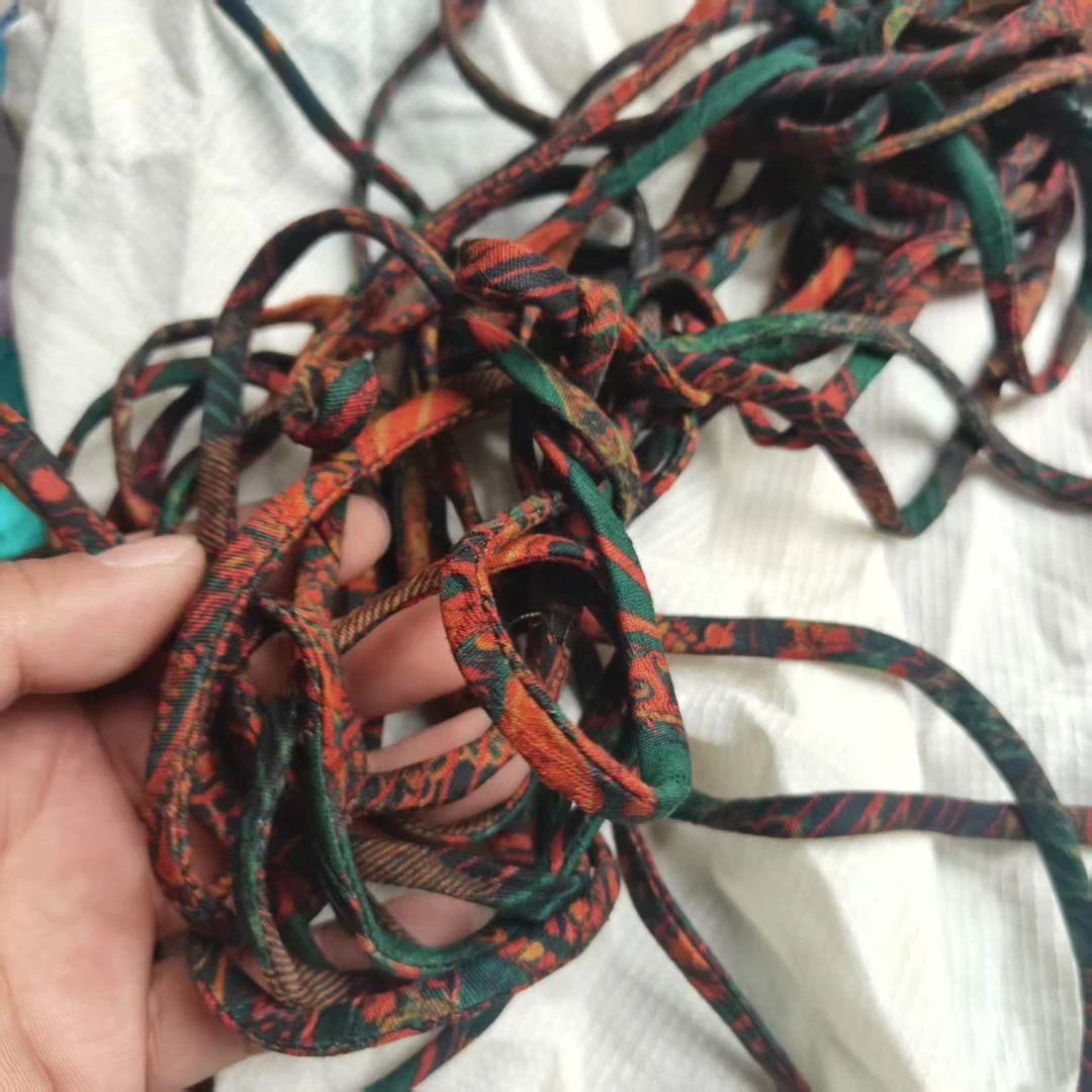 香云纱绳子桑蚕丝过泥斜裁配饰 绢丝老布料手工DIY真丝绳子带子