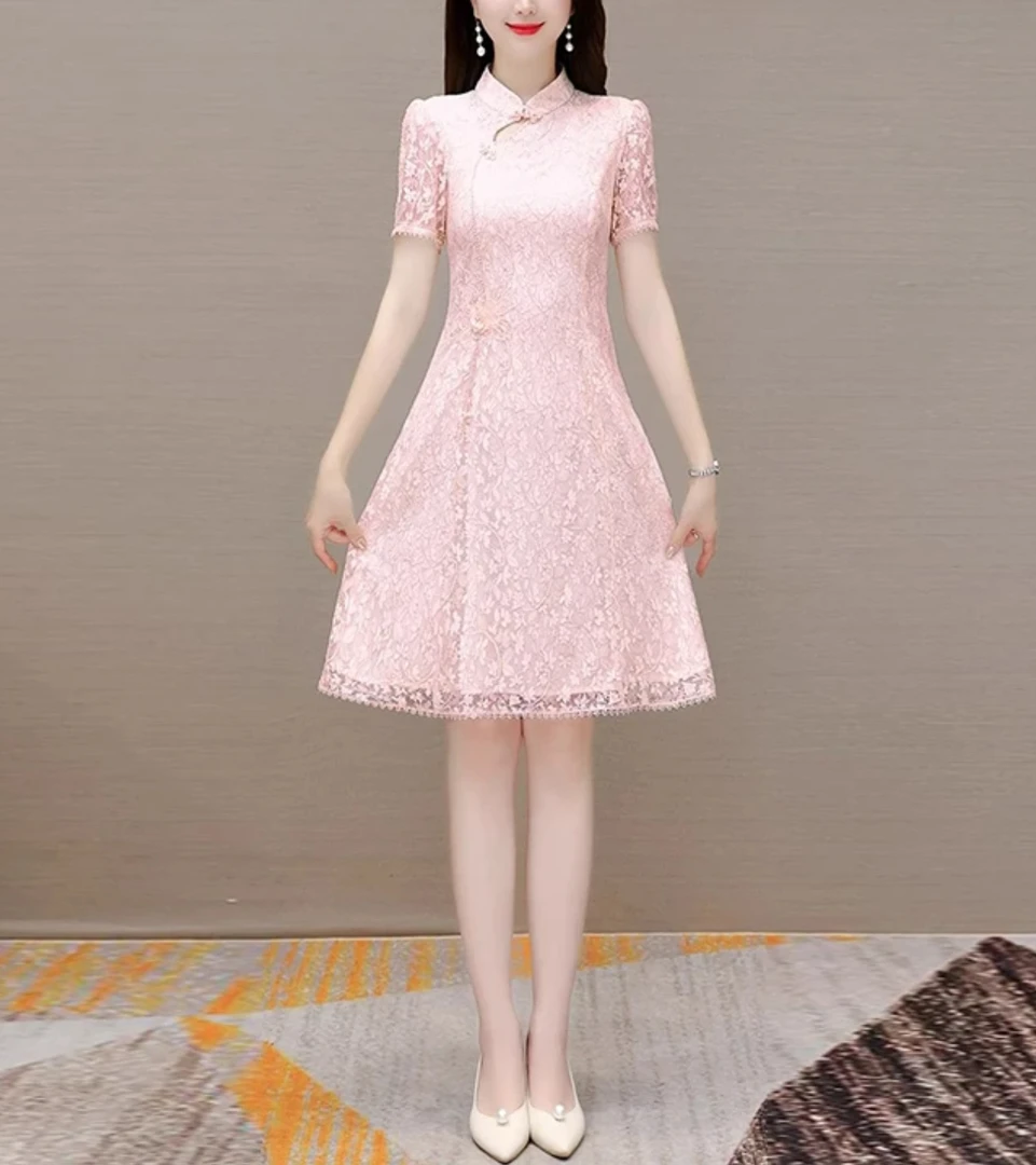 C042高档旗袍连衣裙女夏季新款减龄显瘦现代改良小个子A字裙子