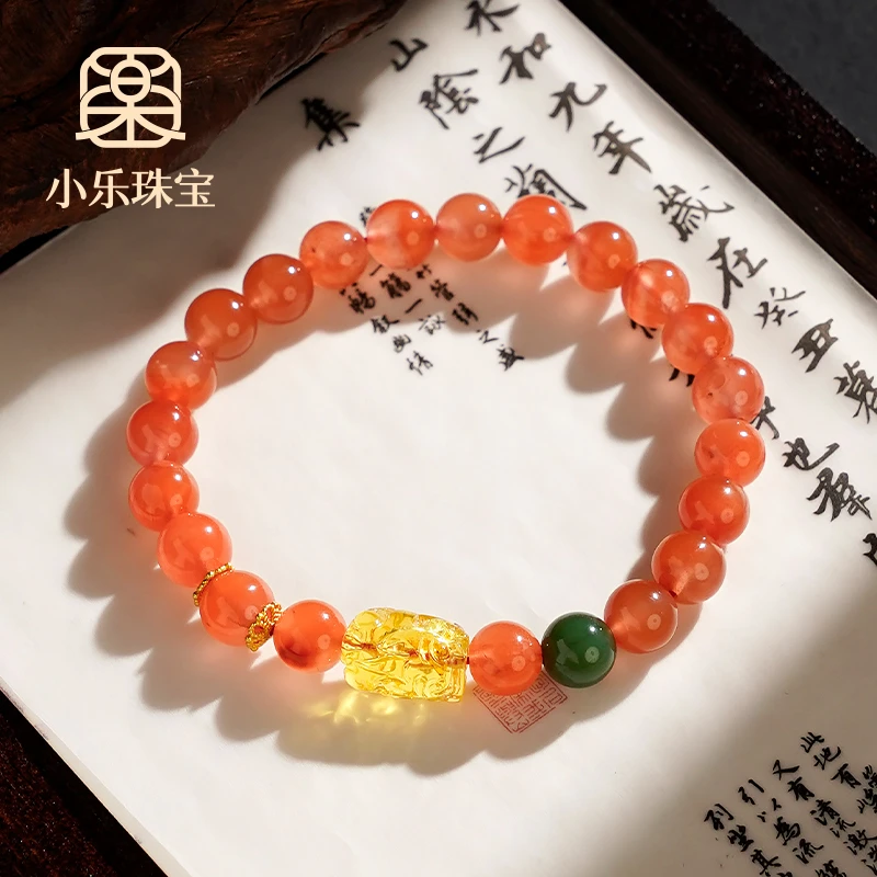 原创本命年精致南红玛瑙和田玉琥珀貔貅隔珠女手串珠手链-9448