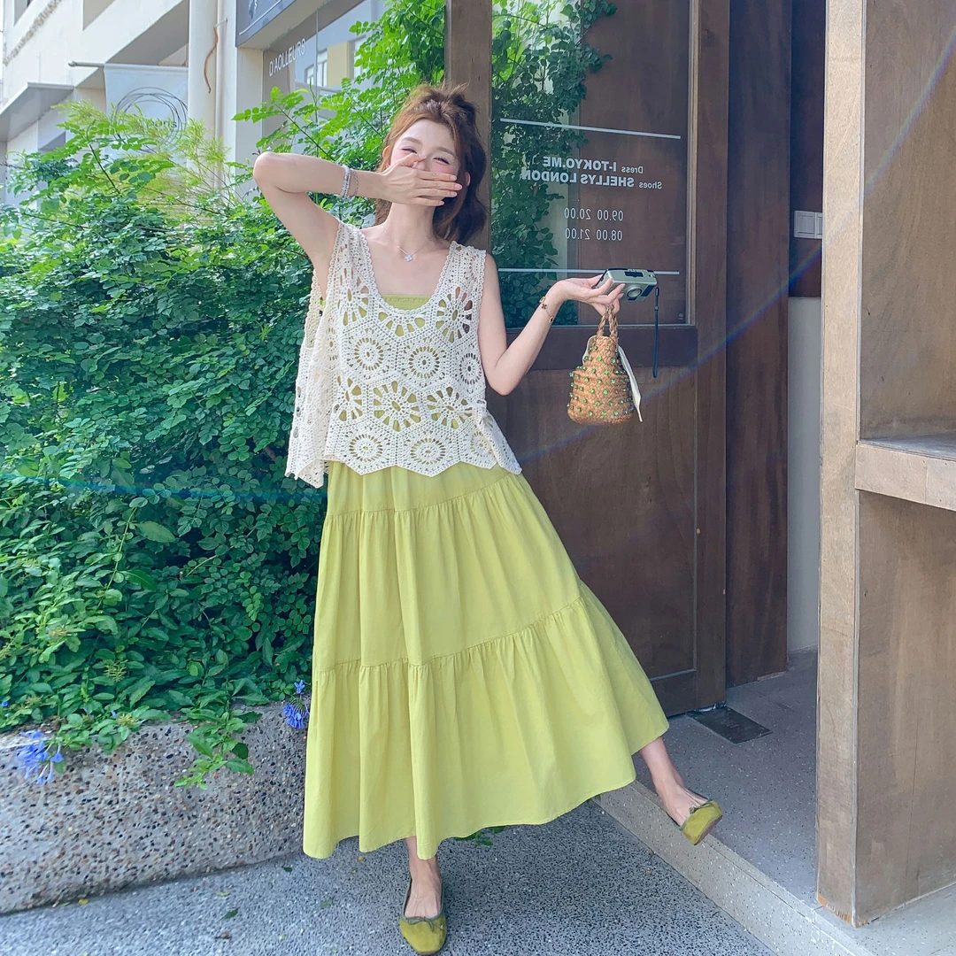 法式减龄蕾丝马甲连衣裙两件套装女2025夏季新款韩版显瘦吊带裙子