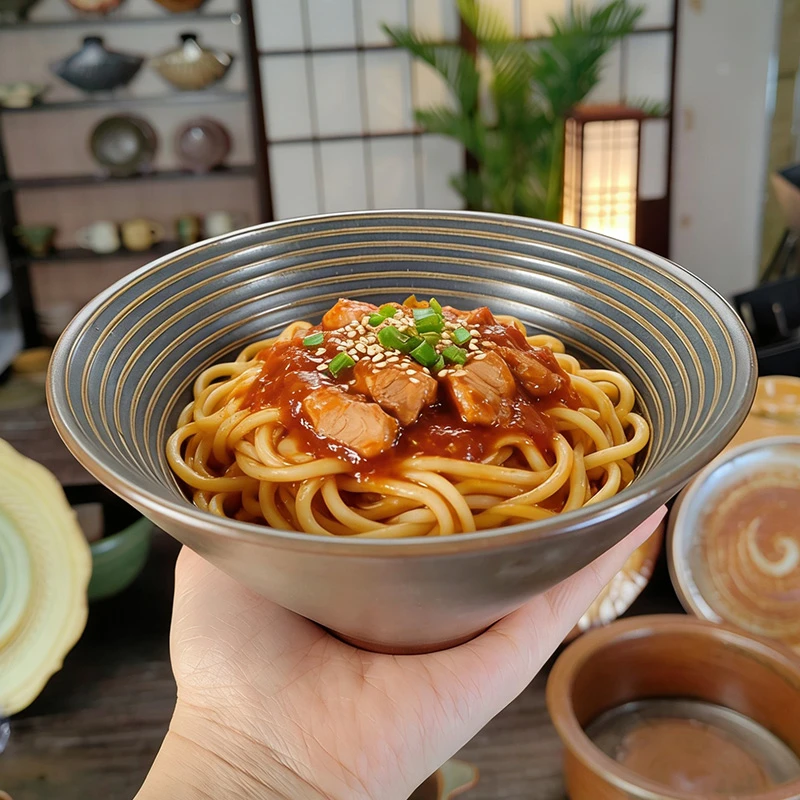 「手作陶瓷」旋纹禅风大饭碗：粗陶肌理感面碗/小汤碗