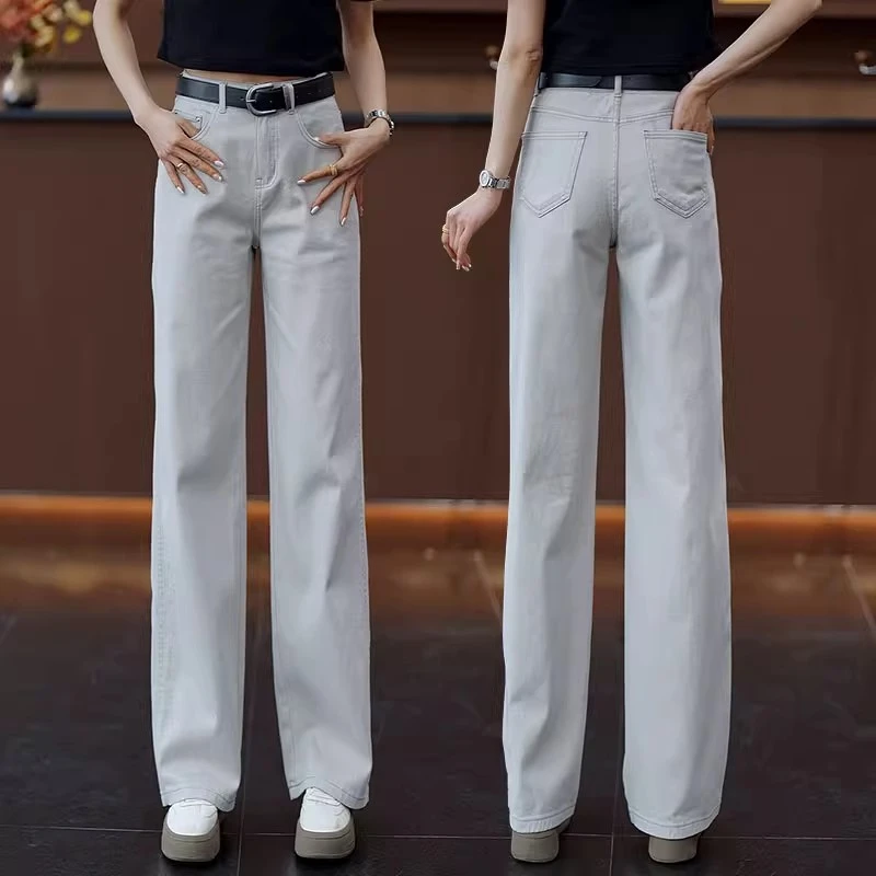 莫兰迪灰直筒牛仔裤女2025春新款夏季薄款休闲宽松百搭窄版阔腿裤