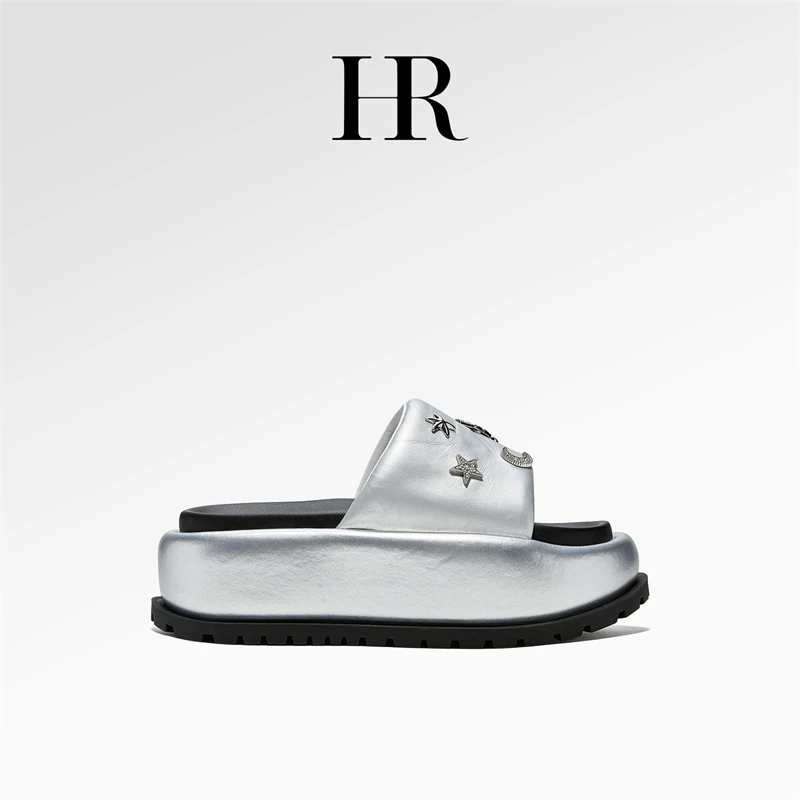 HR/赫莲娜【银月流光】2025夏季新款时尚增高凉拖鞋女休闲沙滩拖鞋