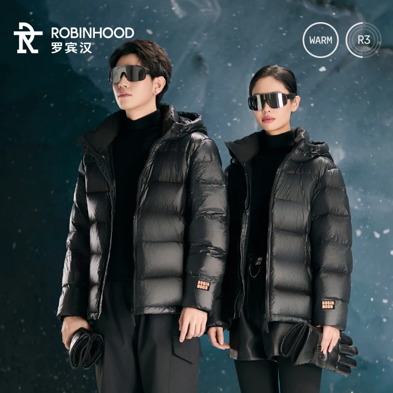 罗宾汉男女同款黑色金标520短款羽绒服