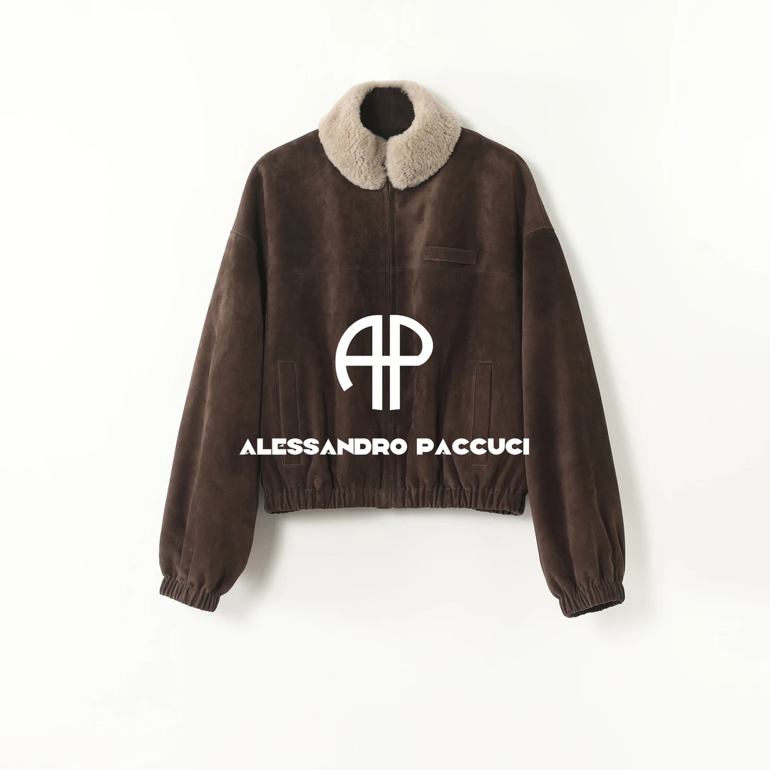 AP洛哥54113PY【黑标】进口羊皮反绒+撞色毛领+骆驼绒填充时尚外套