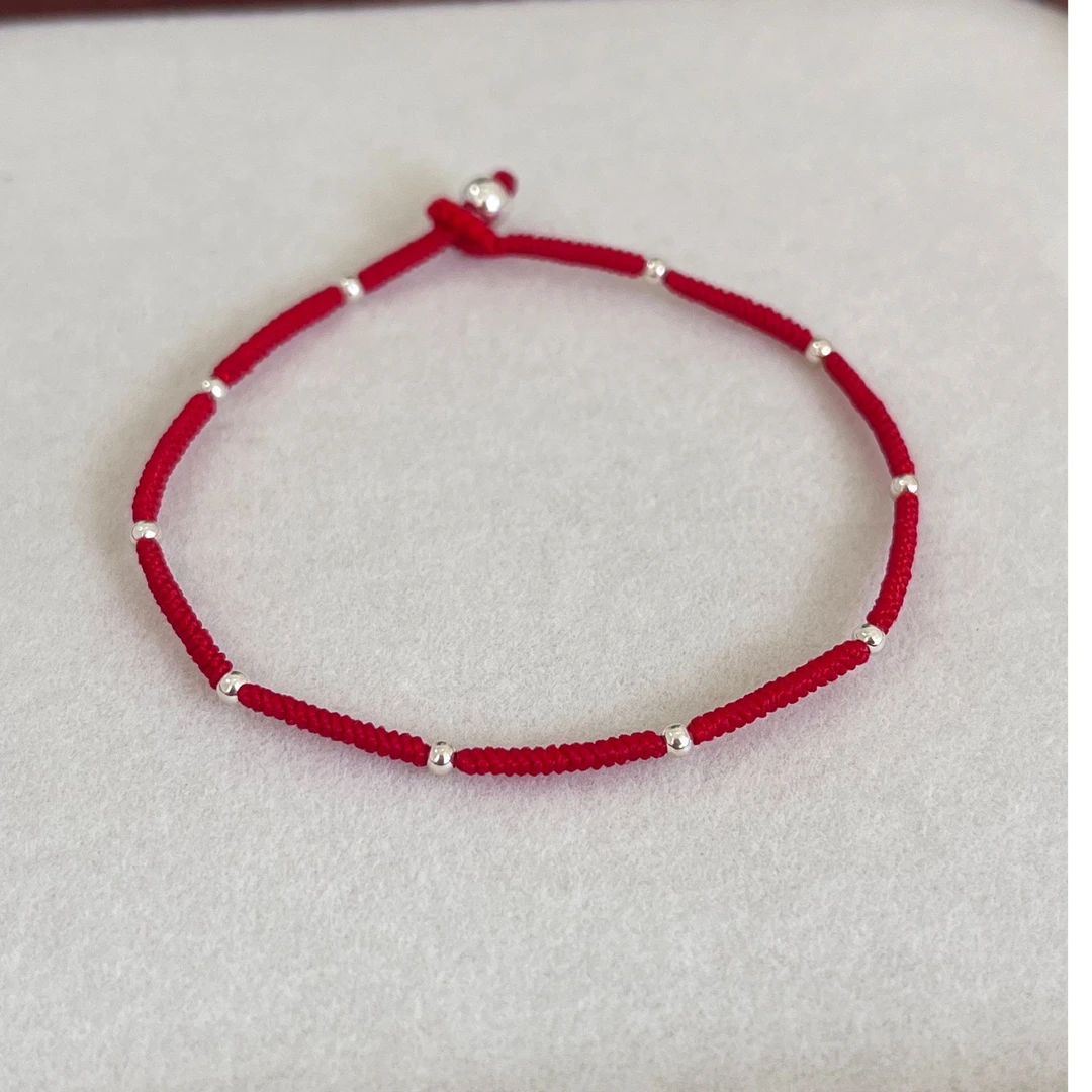 非金属布艺手链 满天星细款小红绳金刚结手链纯银珠子本命年红绳