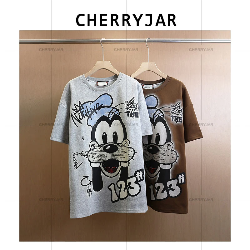 Cherryjar【25119】美式休闲卡通动漫字母图案印花短袖情侣夏季半袖