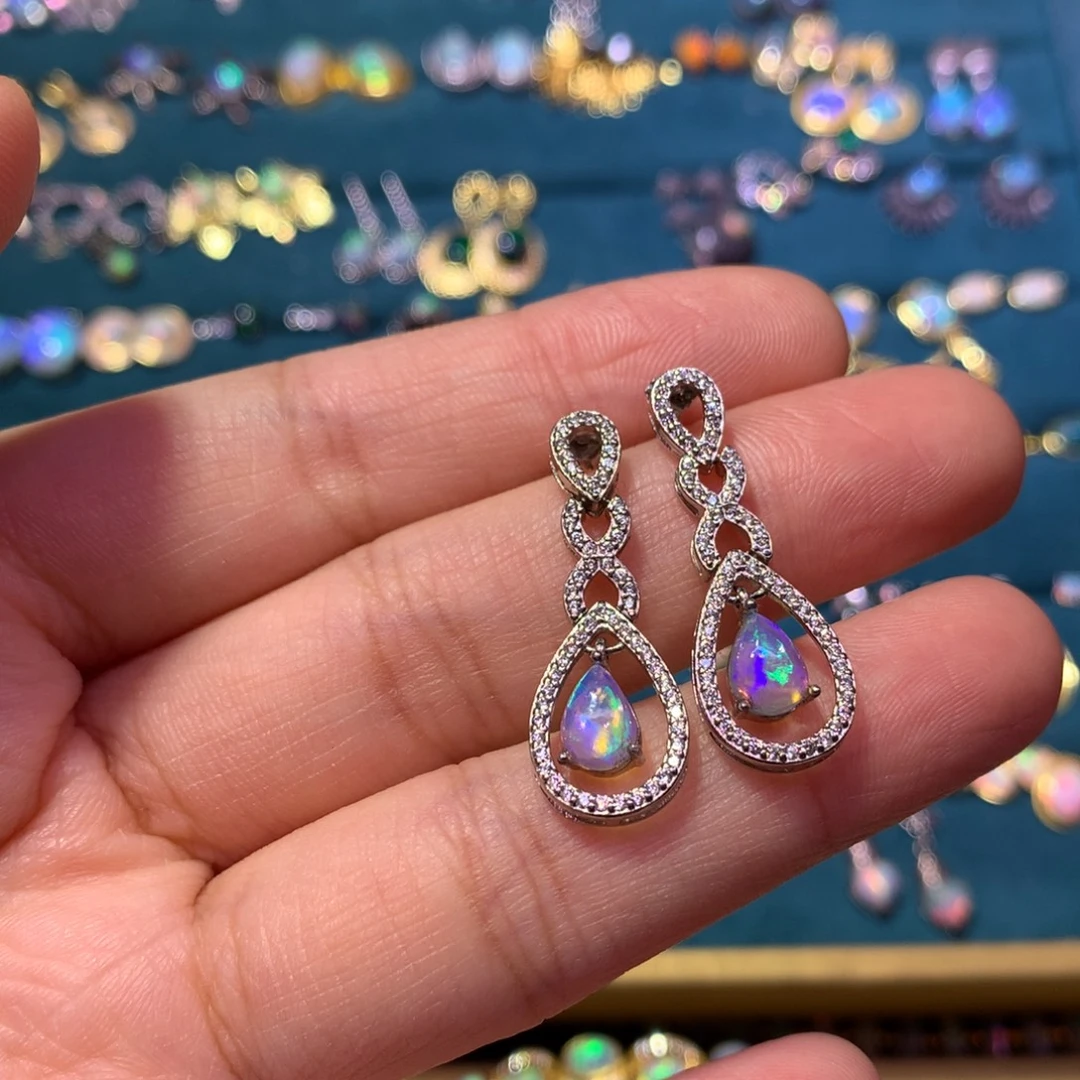 欧泊银S925镶嵌耳钉