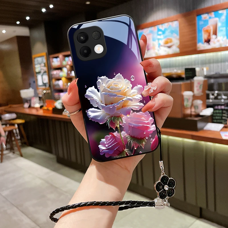绽放玫瑰适用oppoK12s手机壳oppok12s玻璃壳K12S女挂绳超薄硅胶全