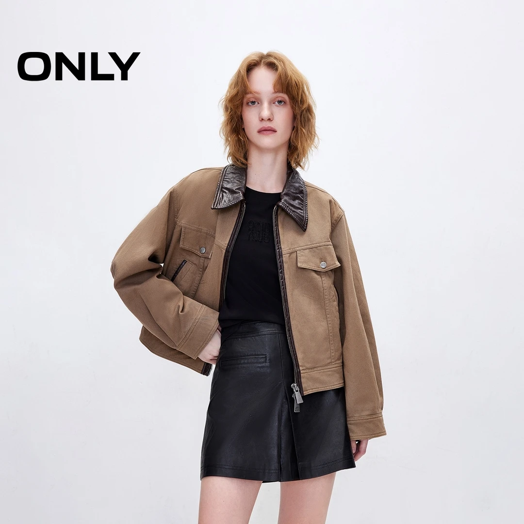 ONLY2025春季新款摩登复古风翻领直身短款长袖外套女|125136016