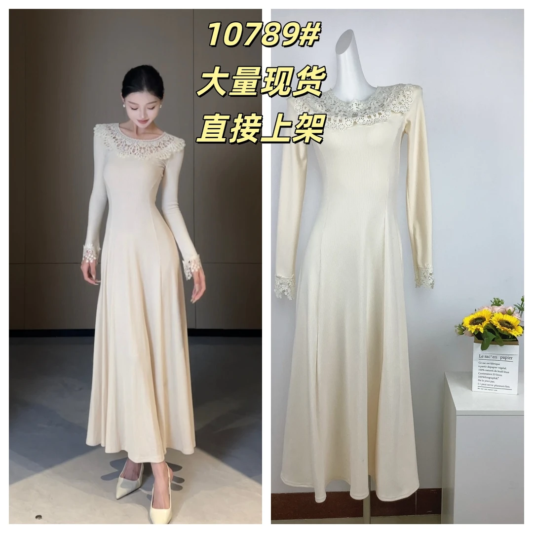 春日部优雅长诗秋冬新款温柔风修身显瘦气质蕾丝连衣裙01296