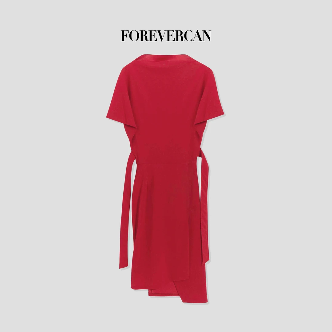 FOREVERCAN“枪炮玫瑰”立裁极简高级感法鲁红连衣裙 CANSD9990