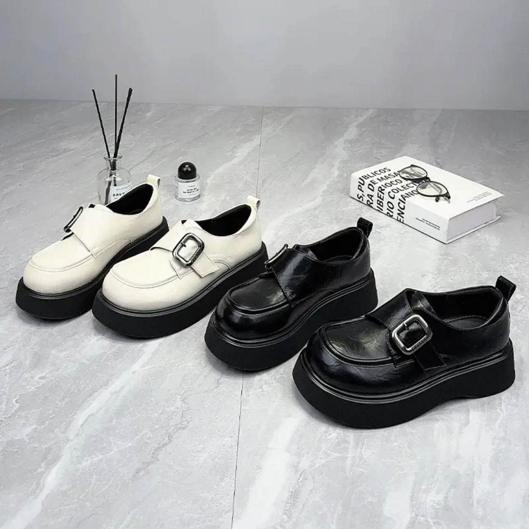 厚底英伦风乐福鞋女真皮一脚蹬复古百搭增高小皮鞋