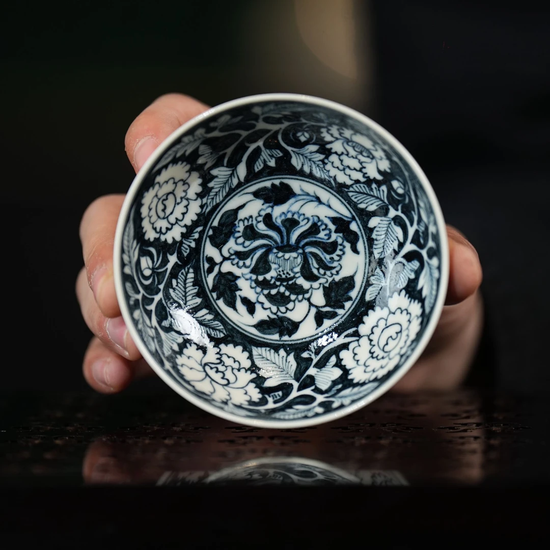 元真临古蜜色釉陶瓷牡丹普洱杯景德镇瓷器立勤堂茶杯瓷杯茶具