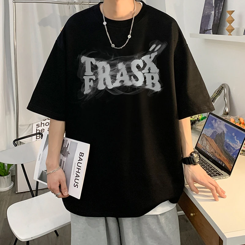 短袖男夏季宽松潮牌字母印花圆领上衣服半袖体恤美式休闲男士T恤