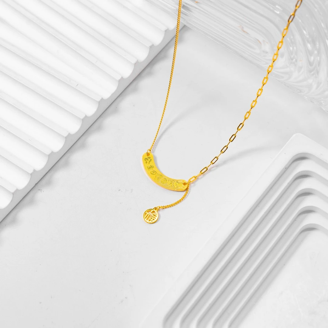 坠链均足银 气质轻奢时尚 新款公主请发财套链 百搭个性